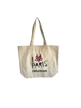 Zadig & Voltaire Natural Canvas Tote with Pink Heart Graphic GWP